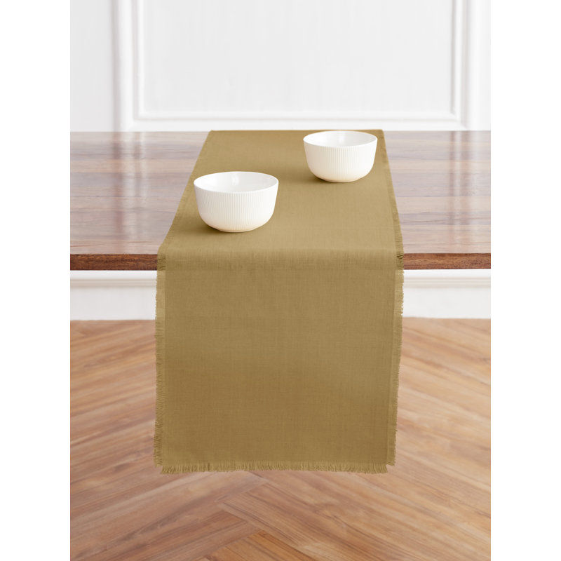 Fringe - 100% Pure Linen Table Runner, 108" x 14" Rectangle, Camel