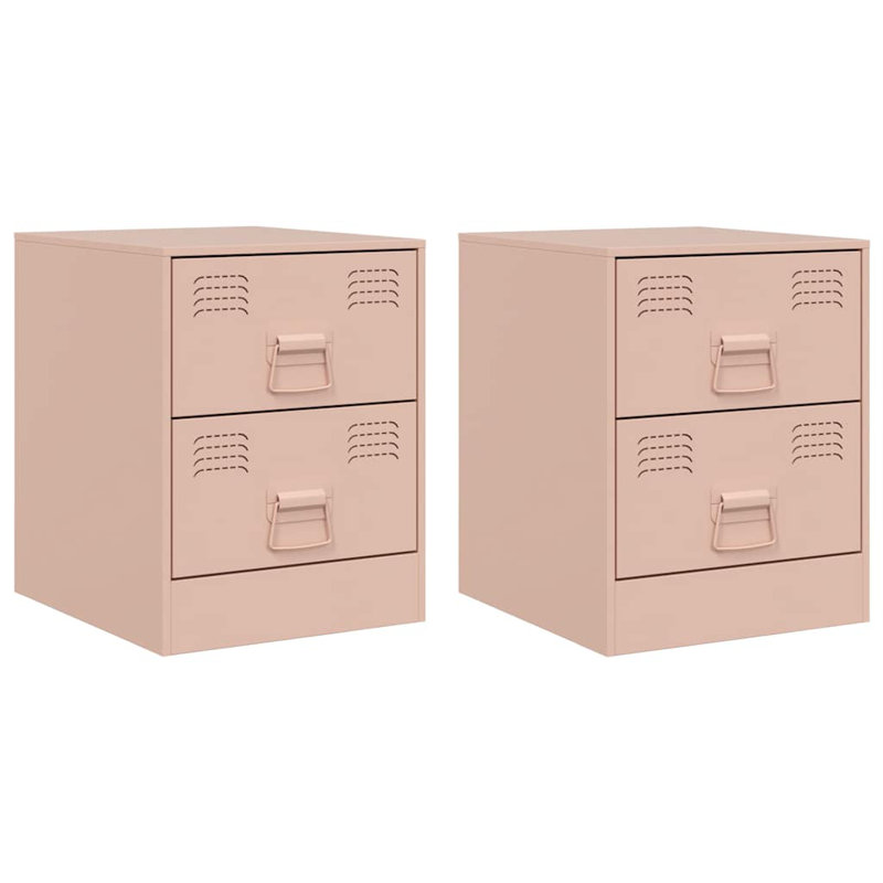 34.5cm W Steel Bedside Table, Set of 2, Pink