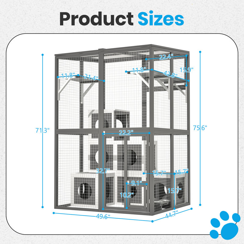 Outdoor Cat Enclosure - Walk-In Cat Playpen Kennel  With 2 Jumping Shelves & 7 Cozy Napping Boxes, for Backyard & Patio, Weather-Resistant.