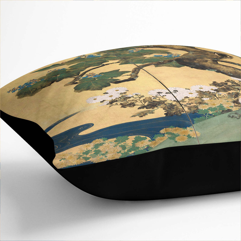 Floral Square Throw Cushion, Black, 40cm H x 40cm W x 15cm D