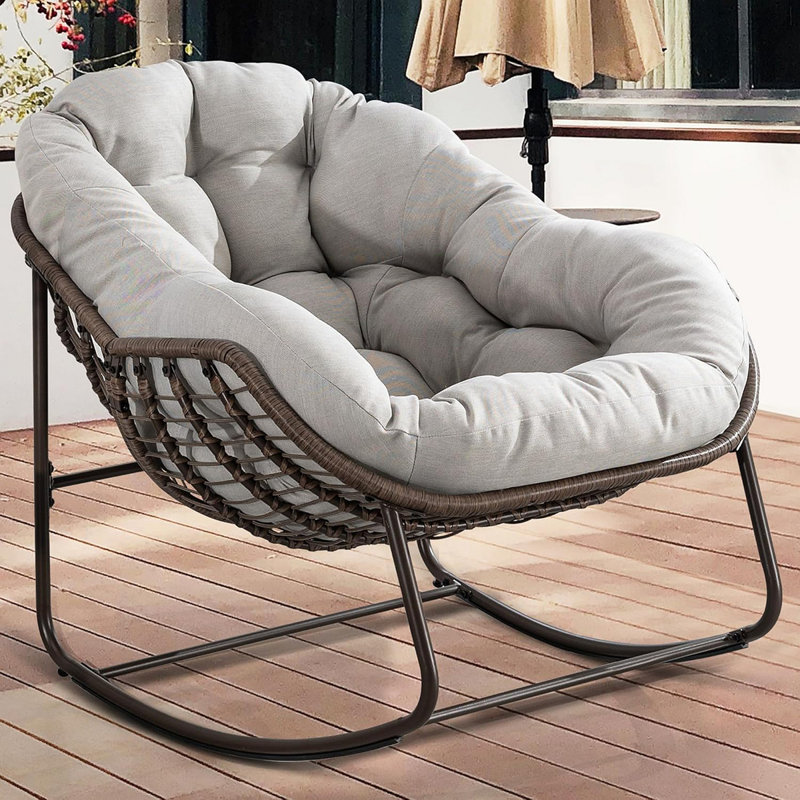 Chaises berçantes d'extérieur pour patio, très grande chaise berçante Papasan d'intérieur avec coussin rembourré