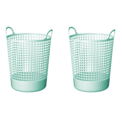 Like-it Plastic Laundry Basket Mint Blue Big Round Basket for Laundry and Storage Set of 2