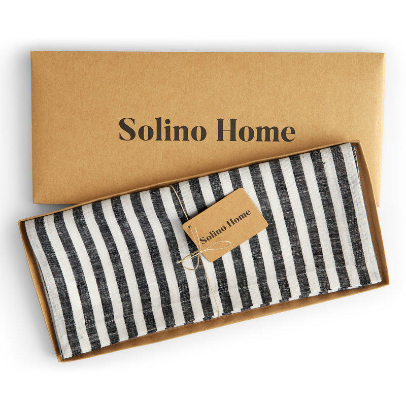 Amalfi Stripe - 100% Pure Linen Table Runner, 90" x 14", Black/White