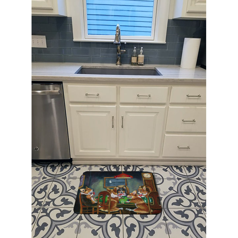 Tapis pour salle de bain en mousse à mémoire corgi playing poker