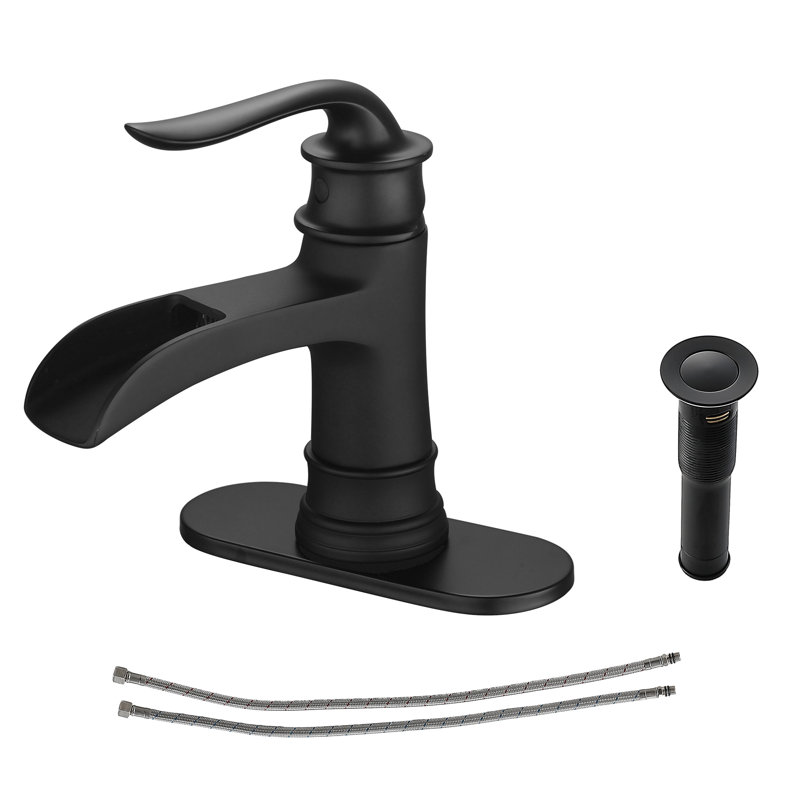 Waterfall Bathroom Faucet, Single Handle Bathroom Sink Faucet for 1 or 3 Hole Sink, Matte Black