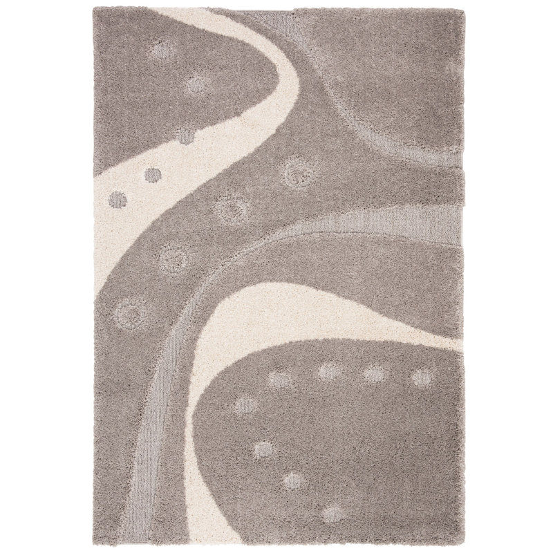Ashal Abstract Black/Ivory Area Rug, Rectangle 4' x 6', Gray