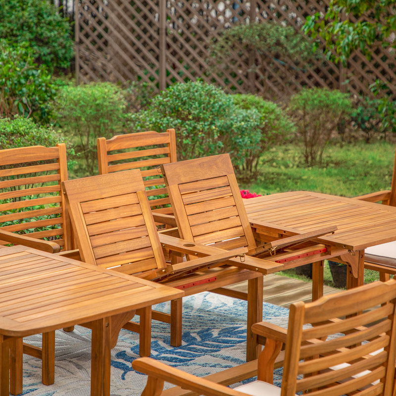 Tameyah Rectangular Acacia Solid Wood Extendable Outdoor Dining Table Yes , 94.5 " W 35.45 " D