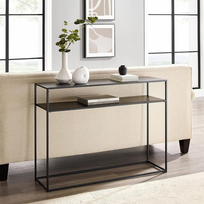 Canapé console avec tablette de rangement pour le couloir, le vestibule ou le salon, noir mat