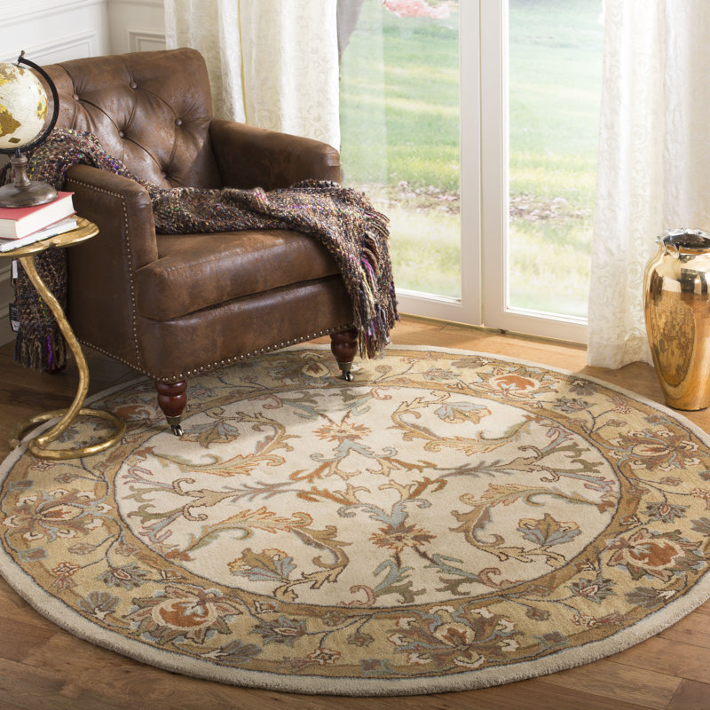 Tapis beige / doré en laine touffeté à la main Cranmore, Rond 6 pi