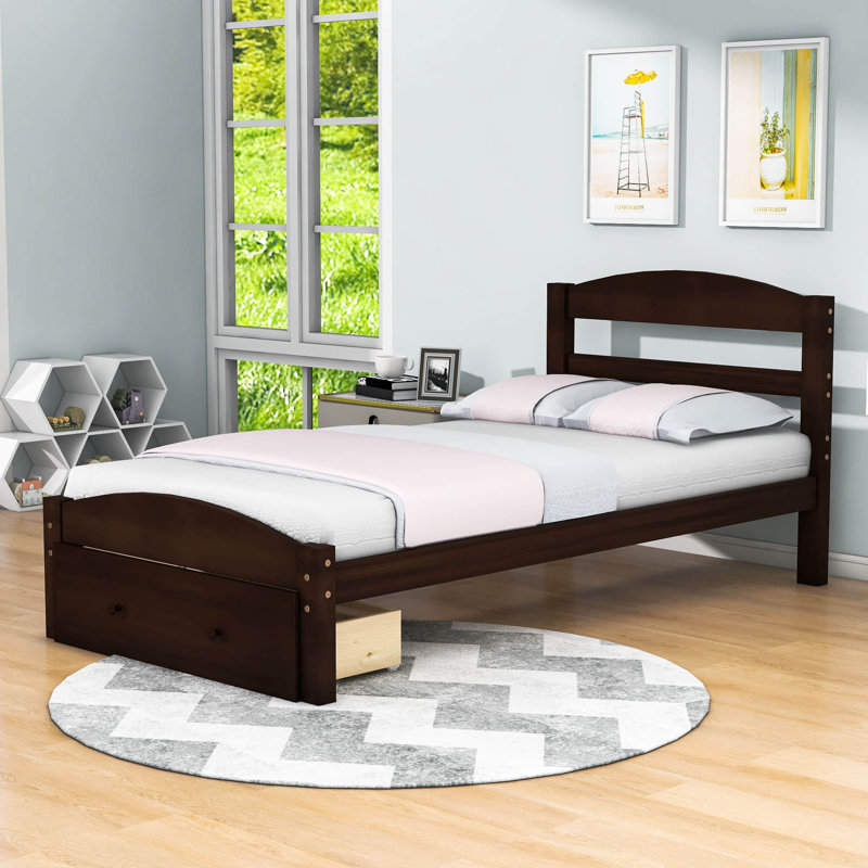 Lit plateforme simple en bois avec tiroir, Espresso
