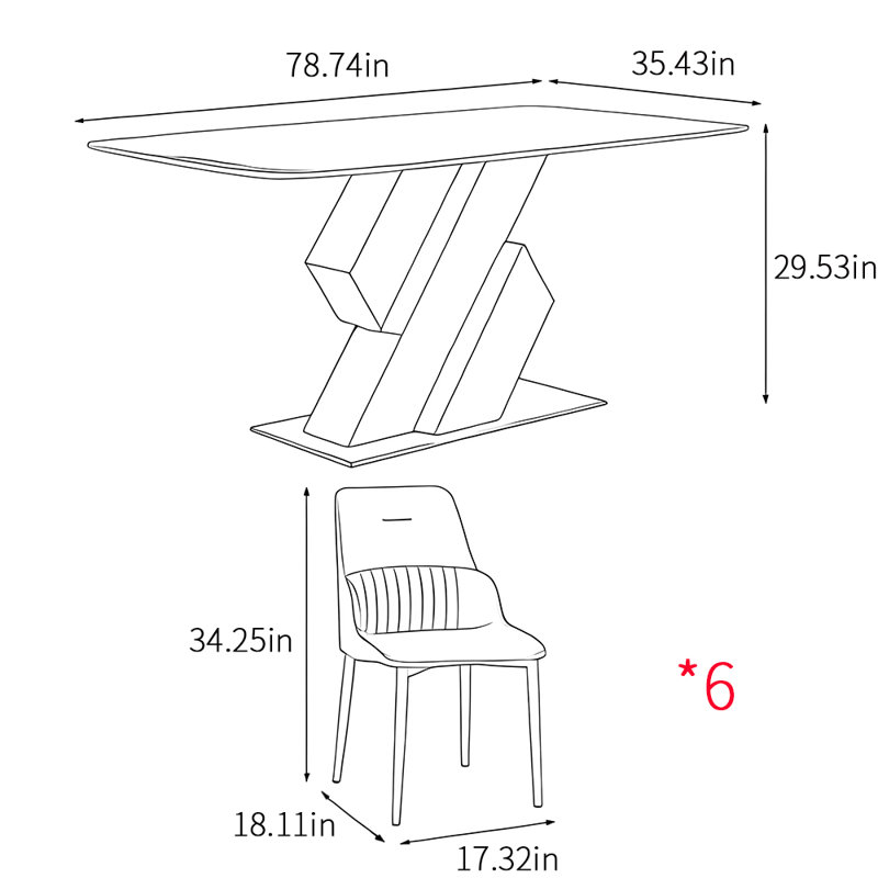 Minimalist home Nordic style dining table sets, 29.53"H x 78.74"L x 35.43"W