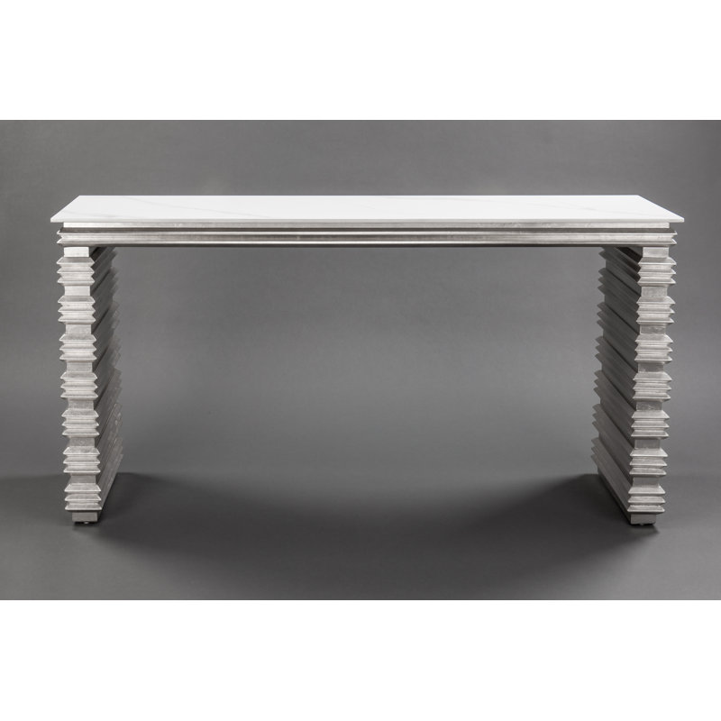 62'' Stone Top Console Table, White, Silverleaf