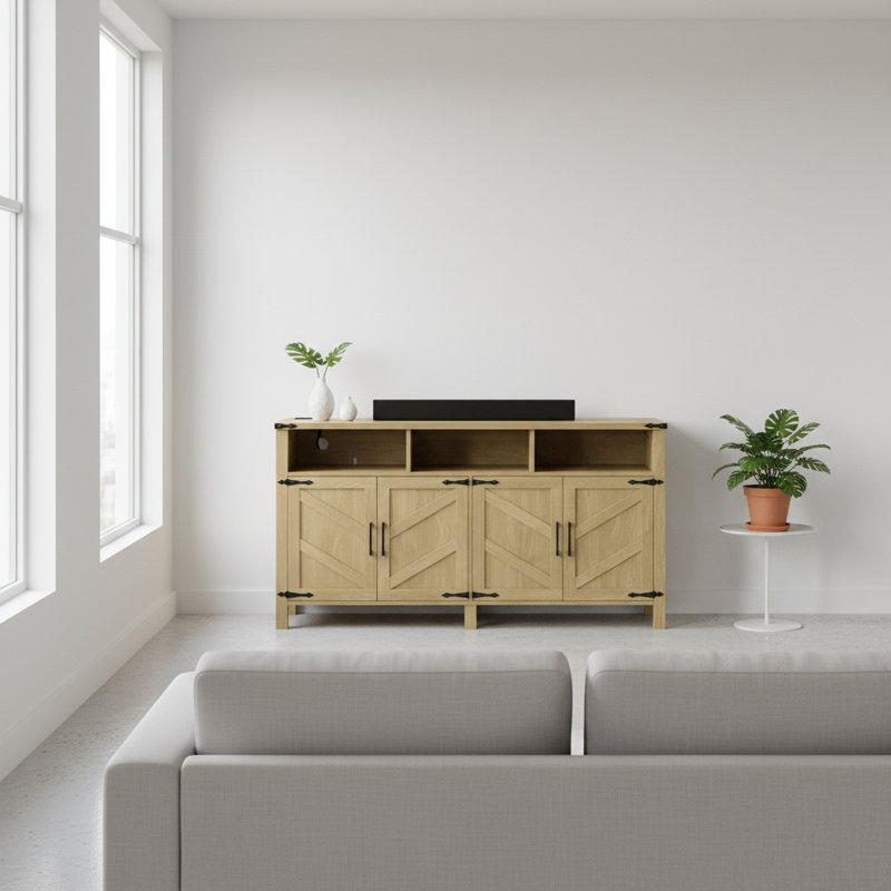 Buffet moderne 4 portes 59 "avec prises de courant et tablettes réglables | Idée de cadeau, Naturel