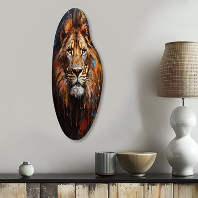 Photographie de lion avec I, art mural asymétrique en métal