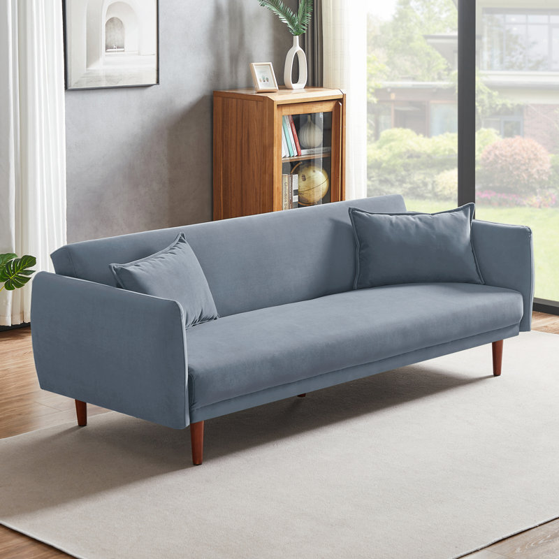 Ebern Designs77'' Velvet Sofa Bed, Baby Blue
