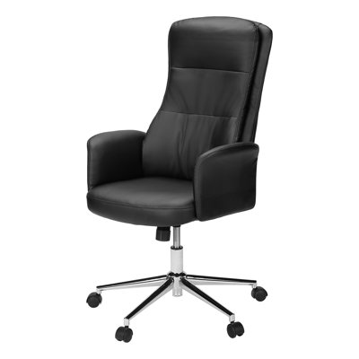 Office Chair, Swivel, Adjustable Height, Armrests, Ergonomic, Work, Leather Look, Chrome Metal, Contemporary, Modern