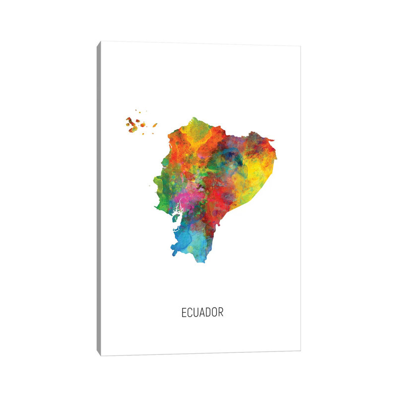 «Ecuador Map» par Michael Tompsett, impression sur toile tendue, H 12 po x l 8 po x P 0,75 po