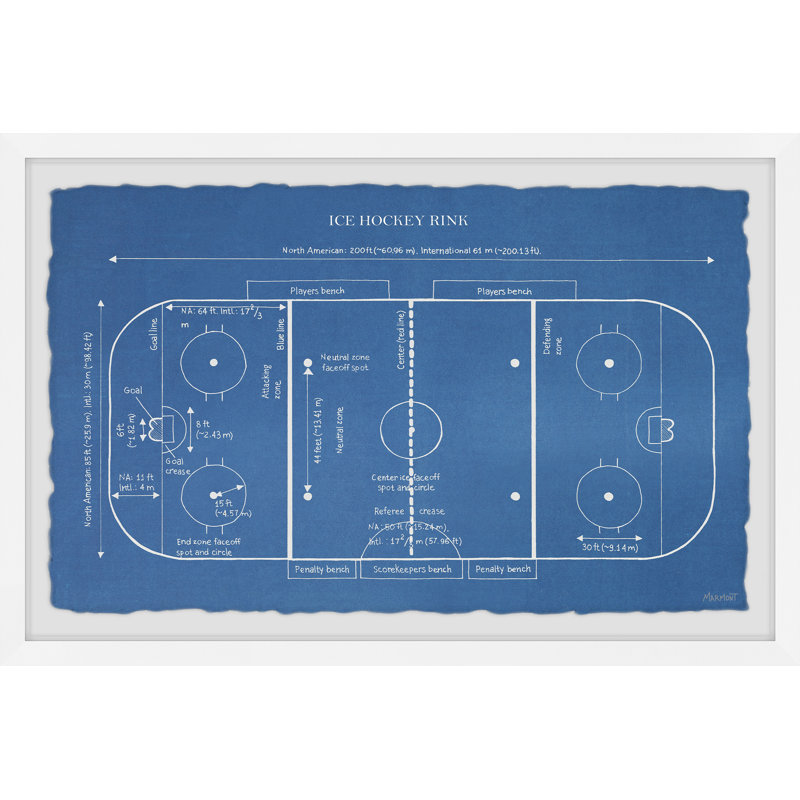 «Ice Hockey Rink Blueprint», reproduction sur papier encadrée, H 20 po x l 30 po x P 1,5 po