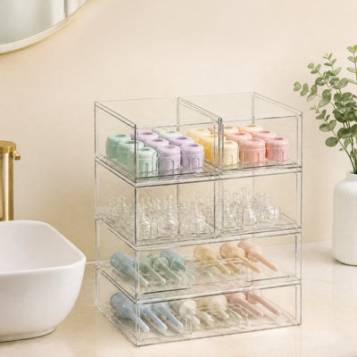 Ensemble de 6 boîtes de rangement pour biberons en acrylique, tiroir transparent empilable pour comptoir, meuble-lavabo, salle de bain, armoire et garde-manger, 4S2L