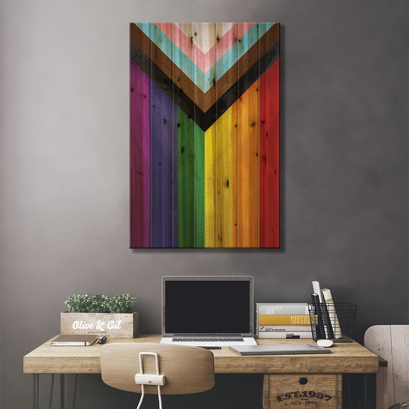 Drapeau Modern Pride - impression sans cadre sur bois, H 26 po x l 18 po x P 1,5 po