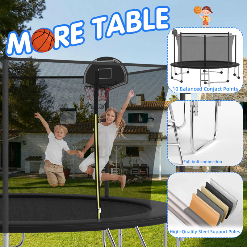 SENCHO GINSYTALIOR Round Backyard Trampoline with Safety Enclosure, Black
