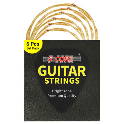 5 Core Acoustic Guitar Strings 0.010-0.047 Steel Gauge Heavy Duty w Bright Tone For 6 String Guitars