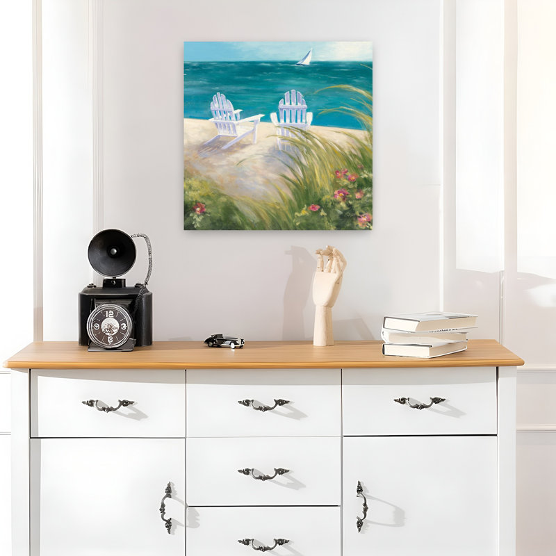 «Coastal Regatta I Square» avec art des plages Adirondack, H 18 po x l 18 po