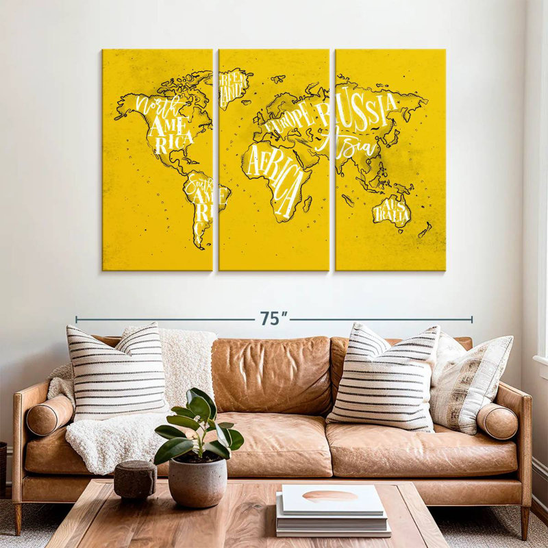 Carte du monde jaune Aliaz, H 42 po x l 65 po