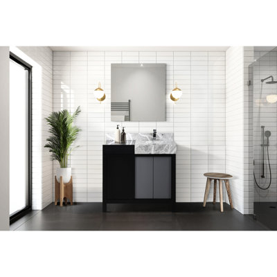 Black And Grey Bath Vanity With Marble Top, Faucet 34 In. Mirror - Scratch Stain Surface Bathroom Faucet, Luxurious