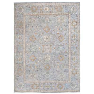 Tapis unique gris / bleu / orange / ivoire de 9 pi 1 po x 11 pi 10 po