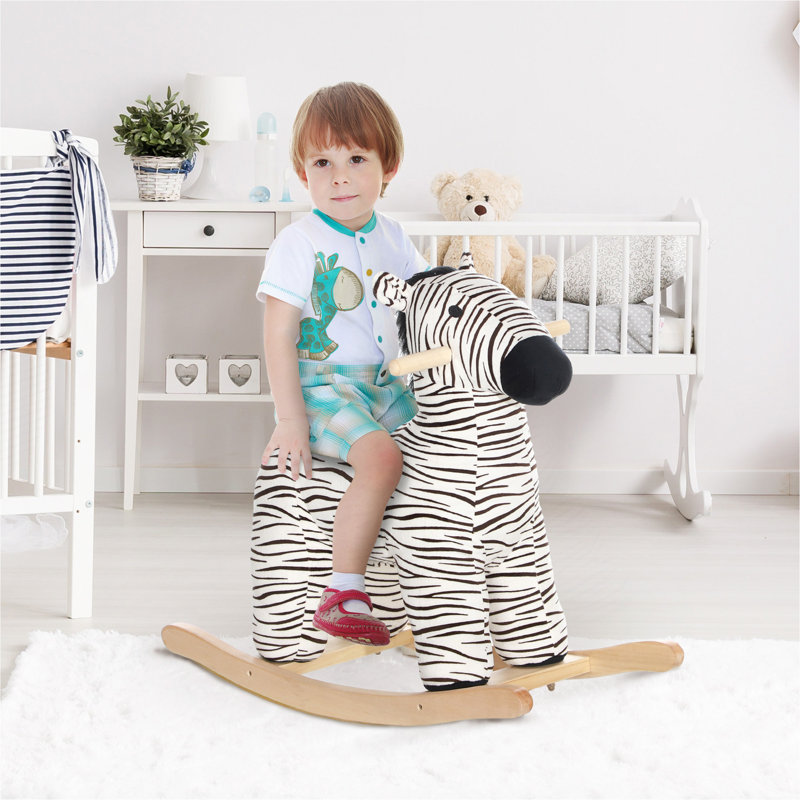 Cheval à bascule Qaba, animal à bascule pour enfants, chevron en forme de zèbre avec son réaliste pour garçons et filles de 2 à 4 ans, noir
