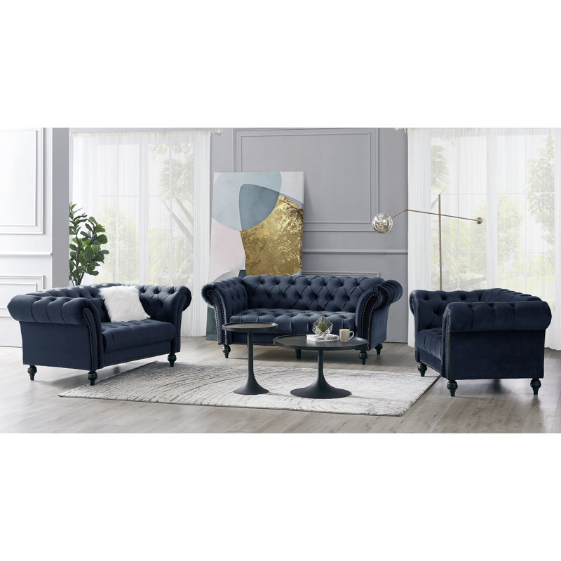 Dahlstrom 1 Seater Velvet Loveseat, Midnight Blue