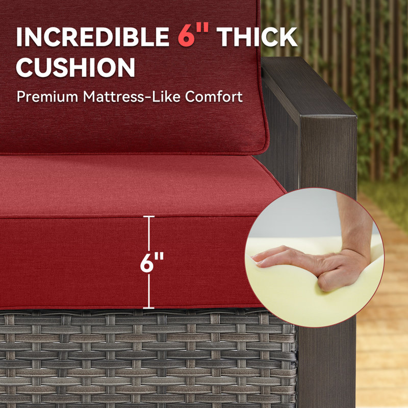 Ancolonia Outdoor 6" Thick Cushion Set - Seat/Back Cushions For Swivel Gliders And Armchairs (Set Of 3), 3, Red
