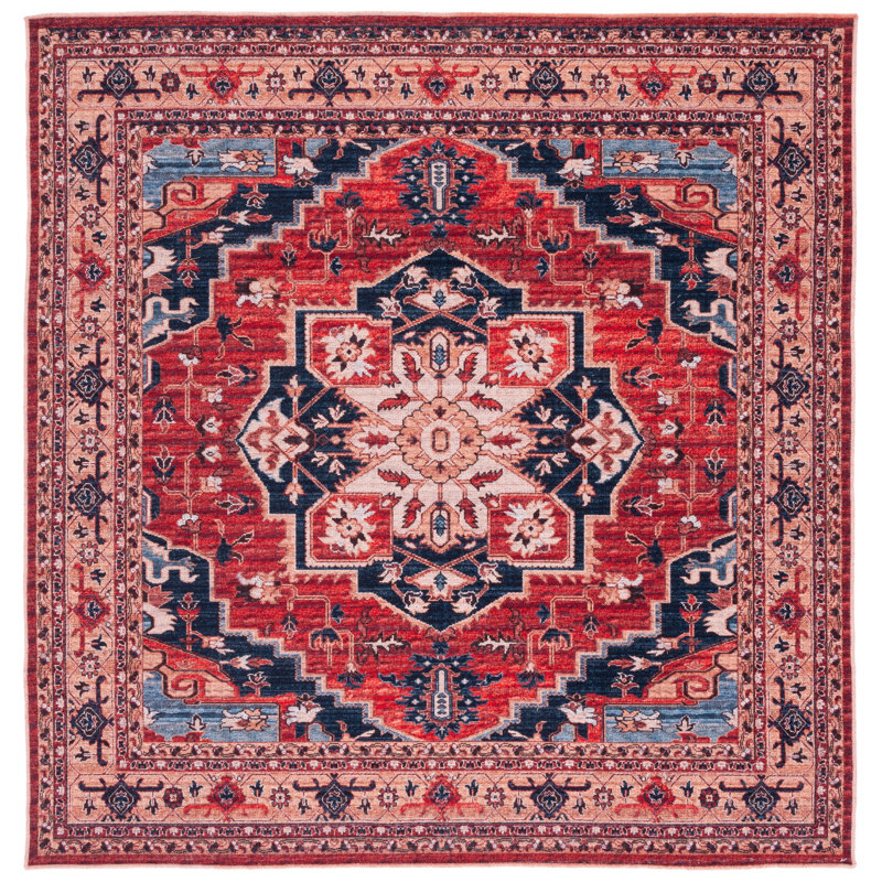 Chenard Oriental Red/Beige Area Rug, Square 6'7"