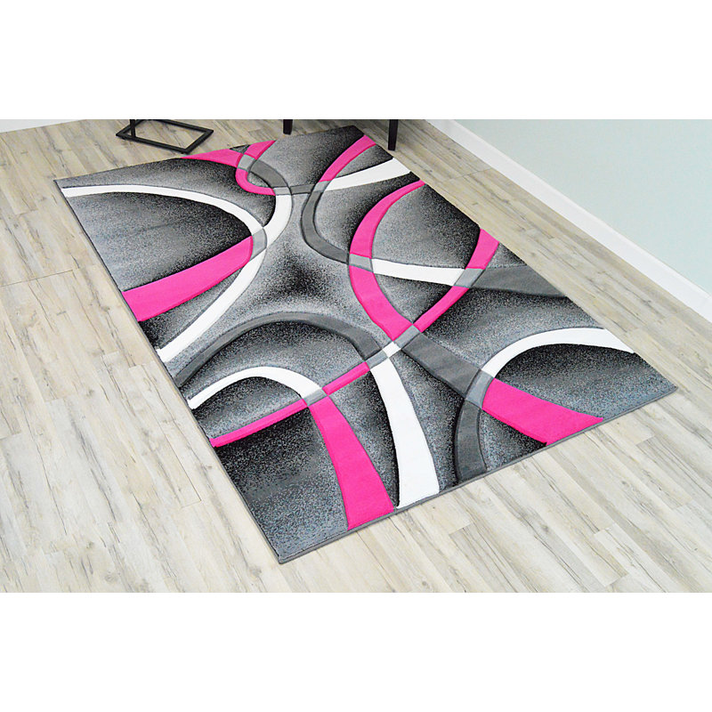Tapis rose ciselé à la main à motif abstrait effet 3D Galvez, Rectangle 7 pi 9 po x 10 pi 8 po