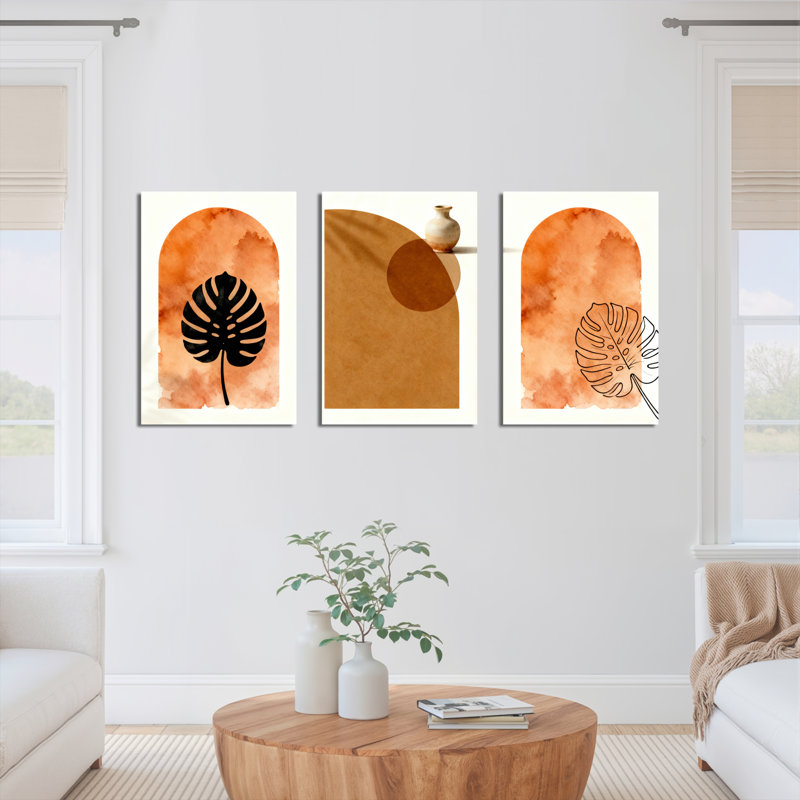 Feuille de Monstera et art mural abstrait sur toile, style bohème moderne (ensemble de 3), H 18 po x l 36 po
