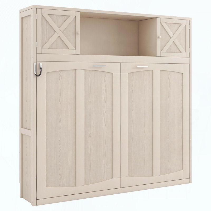 Grand lit escamotable avec armoires de rangement, Grand lit, Beige