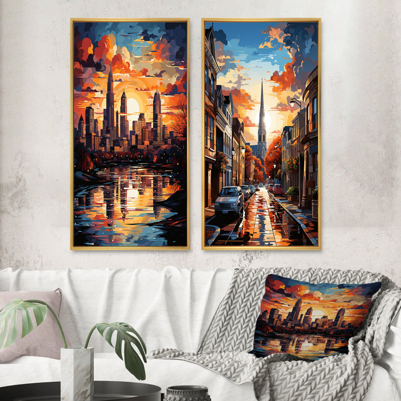 City Charlotte Collage «City Charlotte Collage», 2 pièces, Encadrement doré, H 32 po x l 32 po