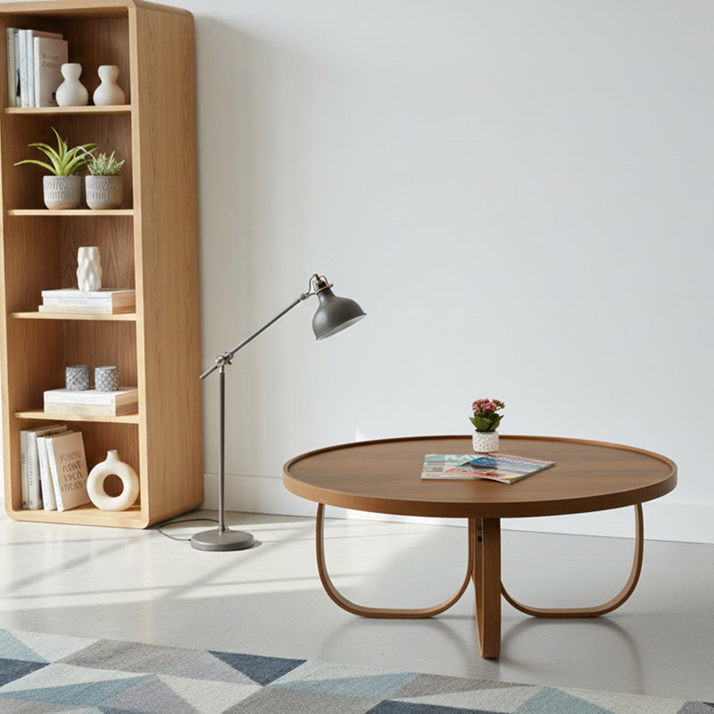 Table basse ronde en bois massif - 39 po de diamètre - Chêne / Noyer, Noyer