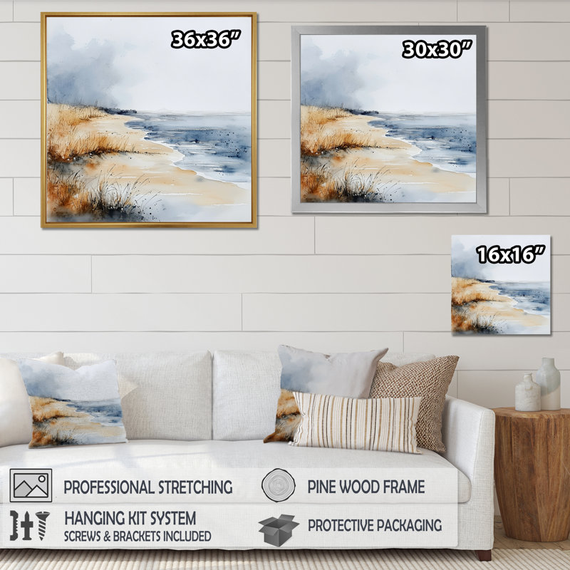 «Minimalist Beach At Dawn II», reproduction d'art mural plage et océan, Single Picture Framed Print without Mat, Black