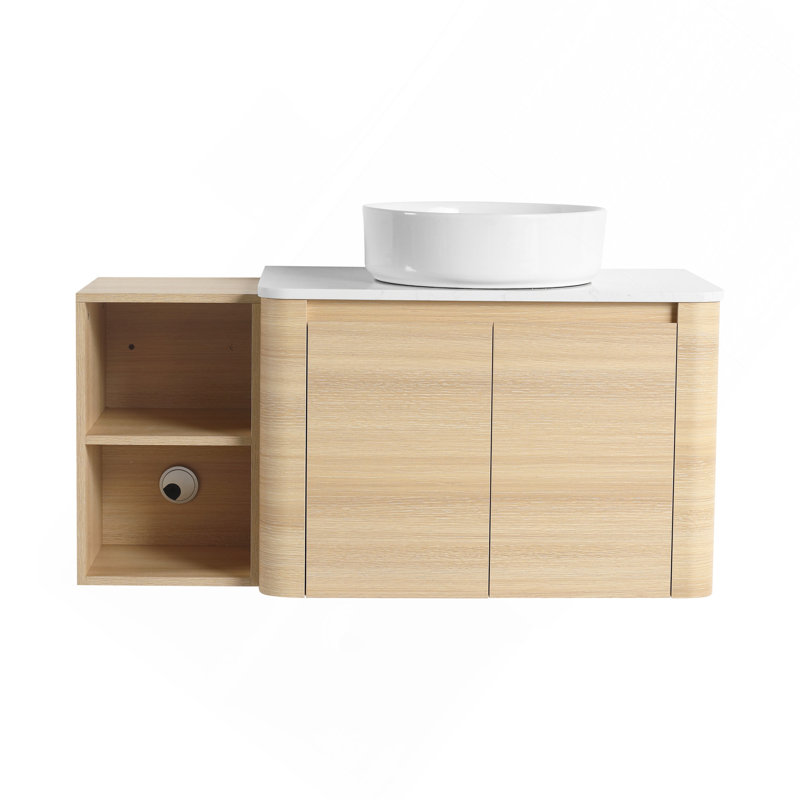 Meuble-lavabo mural 42 po avec lavabo d'art en céramique et 1 tablette de rangement, 2 portes à fermeture douce, contreplaqué