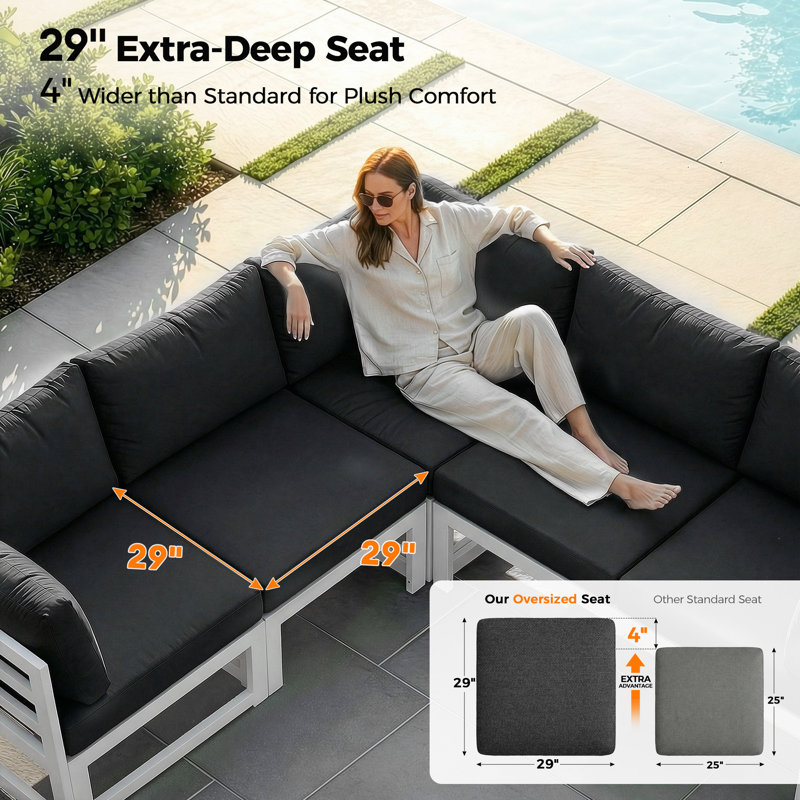 Ensemble de patio complet avec coussins 9 pièces Rosamond, Noir