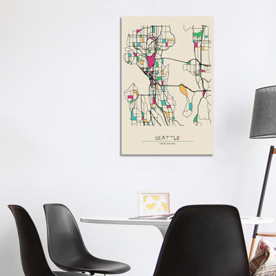 «Seattle, Washington Map» par Ayse Deniz Akerman - impression sur toile tendue