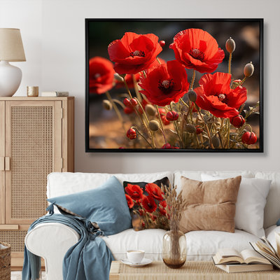 Art floral sur toile coquelicot, impression de champ de fleurs rouges - Champ de coquelicots rouges I