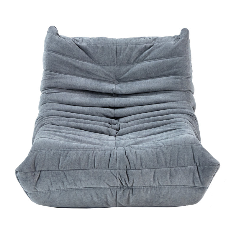 Bean bag Chair with button tufted back, Plain Gray Polyester Blend