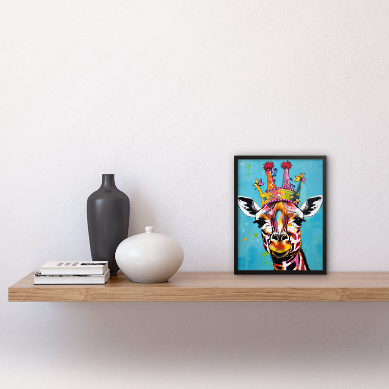 Aquino Giraffe Wearing Princess Crown Modern Folk - Single Picture Frame Print