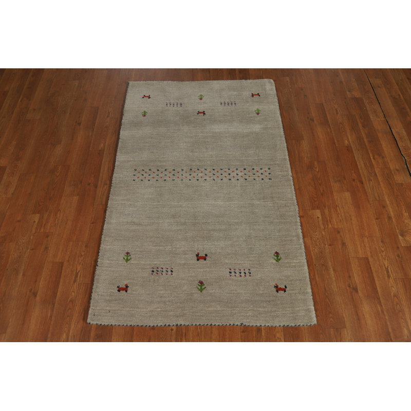 Tapis décoratif en laine vert sauge Gabbeh 3 x 5