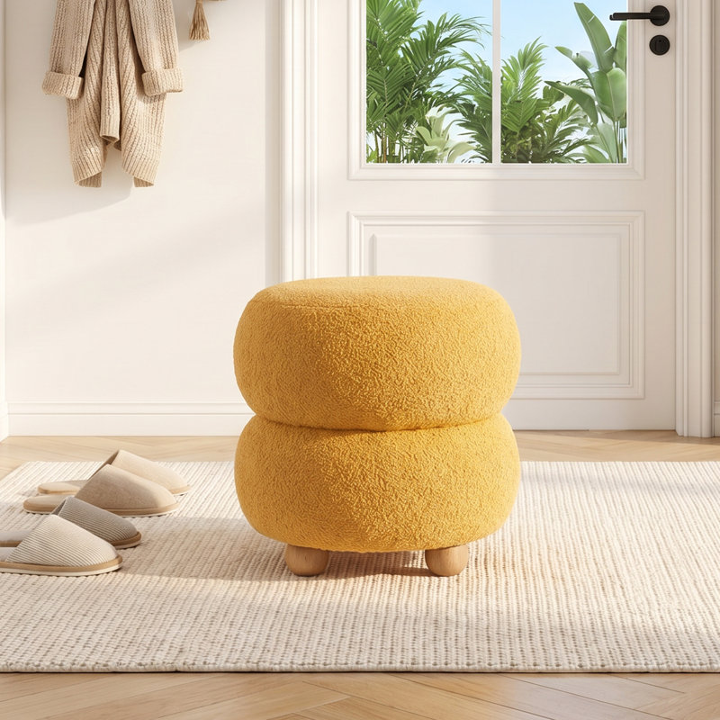 Solid Wood Accent Stool, Yellow