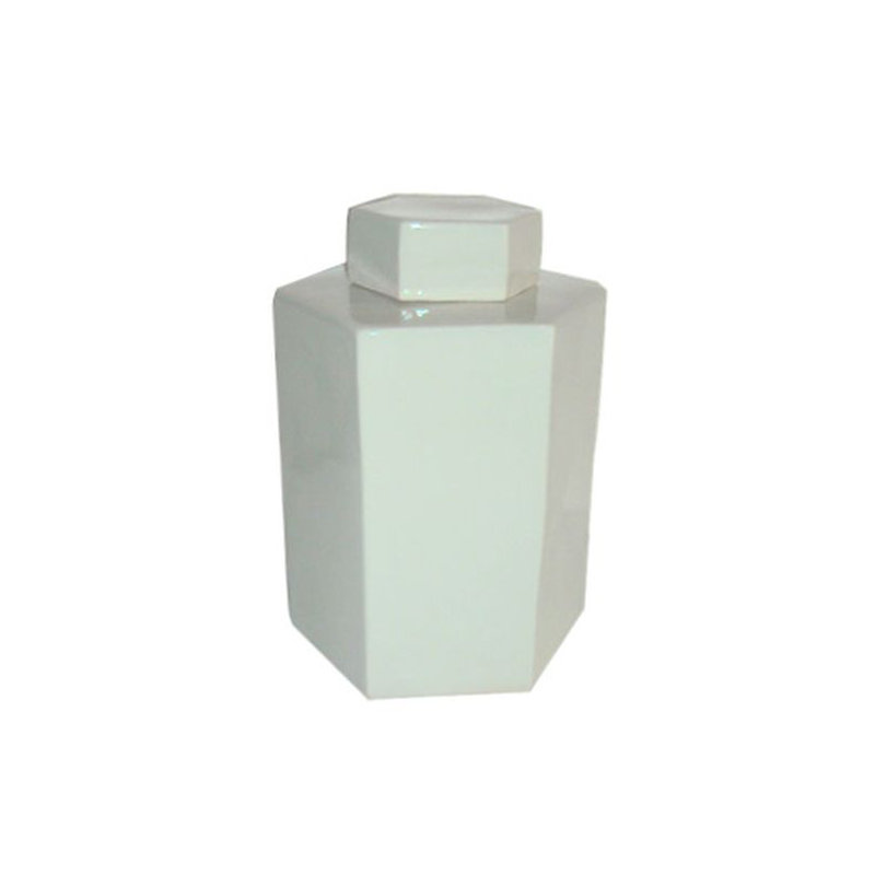 Hex Porcelain China Urns & Jars, White, 14" H x 10" W x 10" D