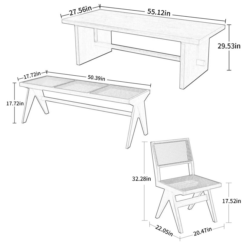 Ensemble de salle à manger rectangulaire X 27,56 po Xaveria, H 29,53 po x L 55,12 po x l 27,56 po